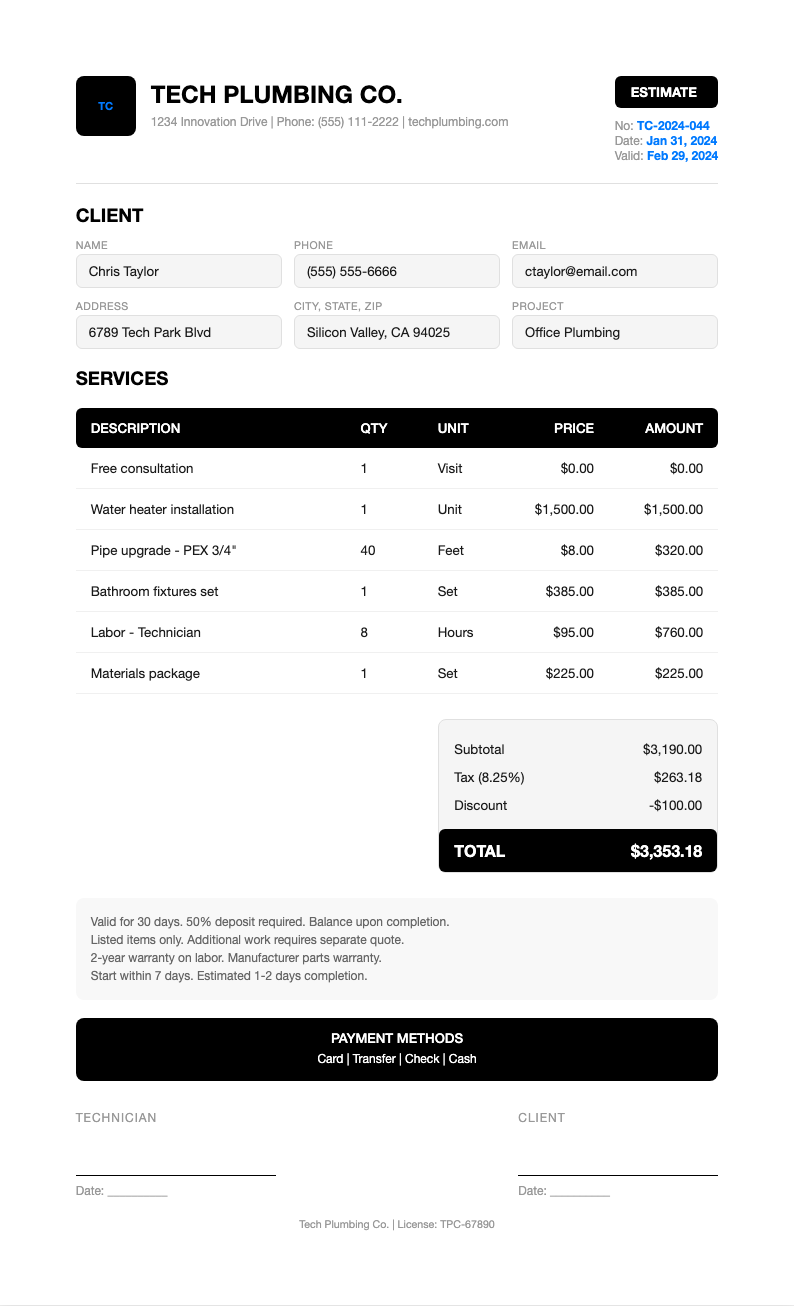 Modern Corporate plumbing estimate template